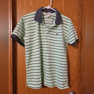 Lacoste Mint and Navy Striped Polo